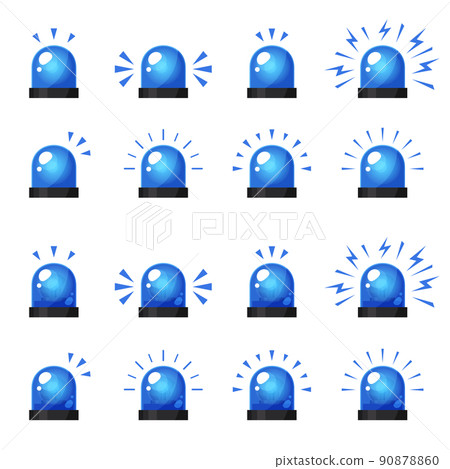Cute siren light_Rotating light illustration material set_Blue 90878860