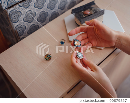 Jewelry designer workplace at home. Jewelry designer workplace at home. 90879837