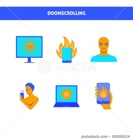 Doom scrolling concept icon set in flat style 90880024