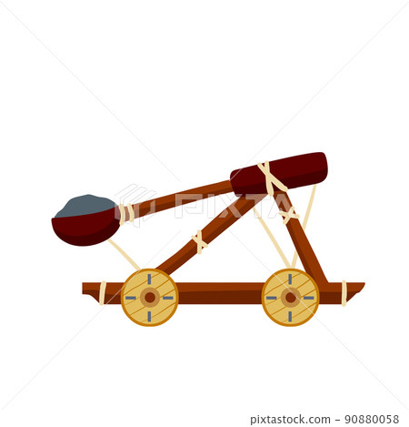 Catapult. Ancient weapons for the siege of the fortress. Wooden medieval artillery ballista. Catapult. Ancient weapons for the siege of the fortress. Wooden medieval artillery ballista. 90880058