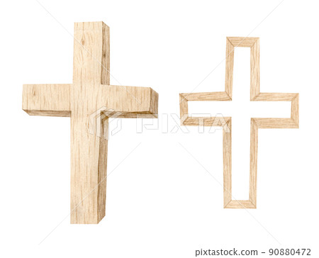 Watercolor Christian wooden cross, Baptism Cross, Wedding invitation, Holy Spirit, Religious illustration 90880472