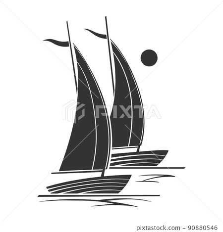 Two sailboats silhouette nautical symbol and icon Two sailboats silhouette nautical symbol and icon 90880546