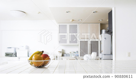 Kitchen background, interior, fruit, tile table 90880611