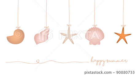 happy summer holiday banner set of hanging sea shell 90880733