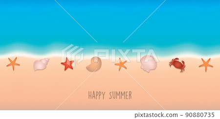 happy summer holiday marine background with shell starfish crab 90880735