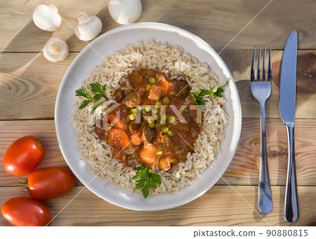 Dinner dish - healthy food. View from above, flat lay. Dinner dish - healthy food. View from above, flat lay. 90880815