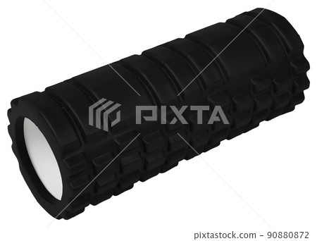 Training black massage roller isolated on white background. Training black massage roller isolated on white background. 90880872