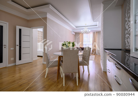 Luxury white and pink modern studio apartment interior 90880944