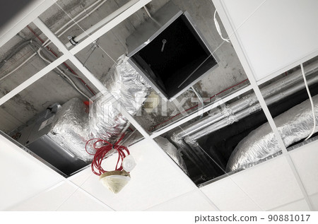 Ventilation system in suspended ceiling during renovation. 90881017