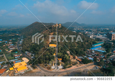 Aerial view of Wat Sangkat Rattana Khiri temple in Uthai Thani, Thailand Aerial view of Wat Sangkat Rattana Khiri temple in Uthai Thani, Thailand 90881055