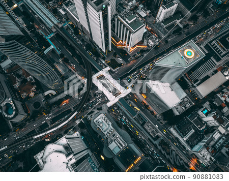 Aerial view of Skywalk Chong Nonsi Bridge in Sathorn, business district, Bangkok, Thailand Aerial view of Skywalk Chong Nonsi Bridge in Sathorn, business district, Bangkok, Thailand 90881083