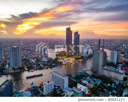 Aerial view of Icon Siam water front building in downtown Bangkok, Thailand 90881221