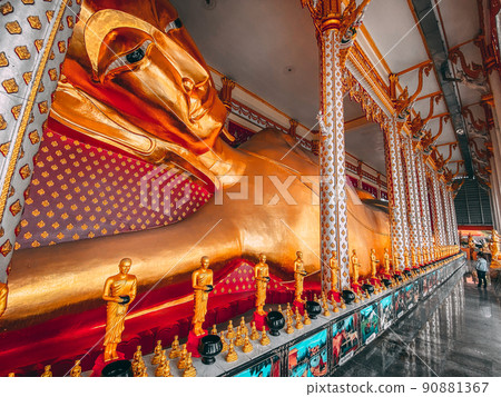 Wat Rat Prakhong Tham temple with reclining buddha in Nonthaburi, Thailand Wat Rat Prakhong Tham temple with reclining buddha in Nonthaburi, Thailand 90881367
