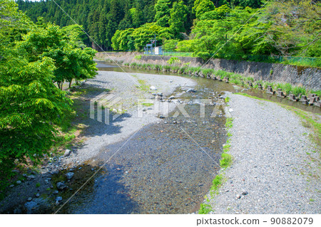 入間川（名栗川）從相井橋眺望春天新鮮的綠川風景 90882079
