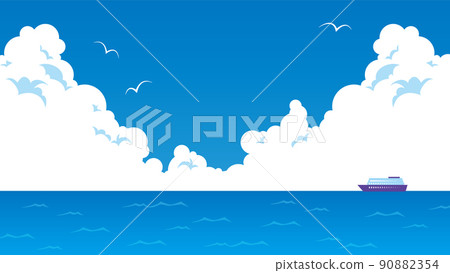 A landscape where seagulls fly in the blue sky where cumulonimbus clouds spread and a ship floats off the blue sea (16: 9) A landscape where seagulls fly in the blue sky where cumulonimbus clouds spread and a ship floats off the blue sea (16: 9) 90882354