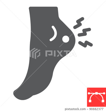Heel pain glyph icon, painful and illness, foot ache vector icon, vector graphics, editable stroke solid sign, eps 10 90882377