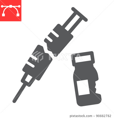 Medical waste glyph icon, recycle and ecology, broken syringe and vial vector icon, vector graphics, editable stroke solid sign, eps 10 90882782