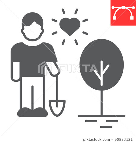 Man planting tree glyph icon, garden and volunteering, volunteer planting tree vector icon, vector graphics, editable stroke solid sign, eps 10. 90883121