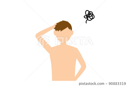 Boys, swimsuits, holding their heads and worried Boys, swimsuits, holding their heads and worried 90883319