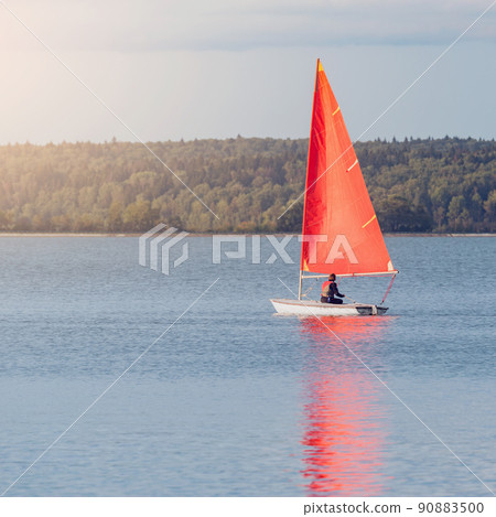 Teenager on the yacht. Healthy water sport. Teenager on the yacht. Healthy water sport. 90883500