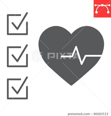 Health check glyph icon, diagnosis and heartbeat, medical report vector icon, vector graphics, editable stroke solid sign, eps 10. Health check glyph icon, diagnosis and heartbeat, medical report vector icon, vector graphics, editable stroke solid sign, eps 10. 90883515