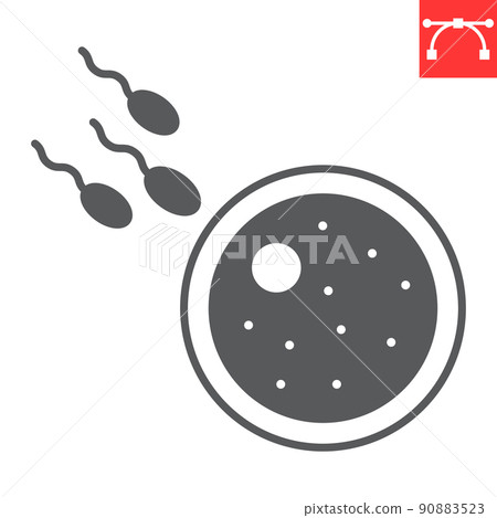Sperm fertilizing egg cell glyph icon, fertility and reproduction, fertilization egg cell vector icon, vector graphics, editable stroke solid sign, eps 10. 90883523