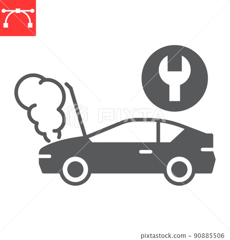 Car repair glyph icon, insurance and automotive repair, broken car vector icon, vector graphics, editable stroke solid sign, eps 10. 90885506