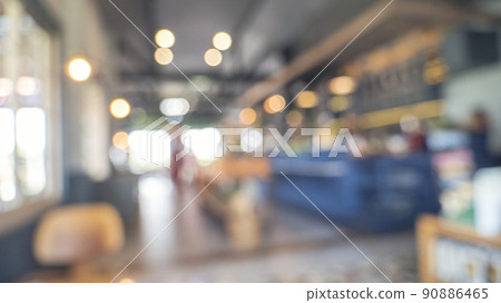 Blurred background shopping mall light bokeh business event in retail store. Blurry abstract background of store grocery. Blur Convention hall center audience present display goods products on shelf. 90886465
