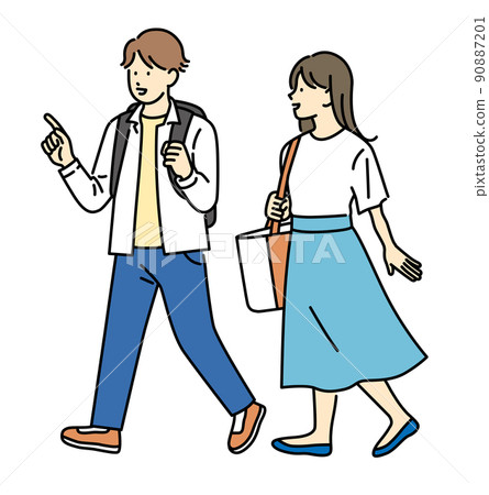 Illustration material of men and women going out: couples sightseeing 90887201