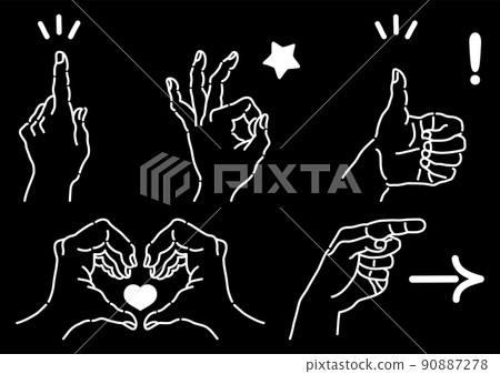 手牌的簡單黑白插圖[套裝/黑色背景] 90887278