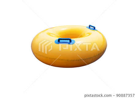 Yellow inflatable rings isolated on white background include clipping path. Summer holidays Yellow inflatable rings isolated on white background include clipping path. Summer holidays 90887357