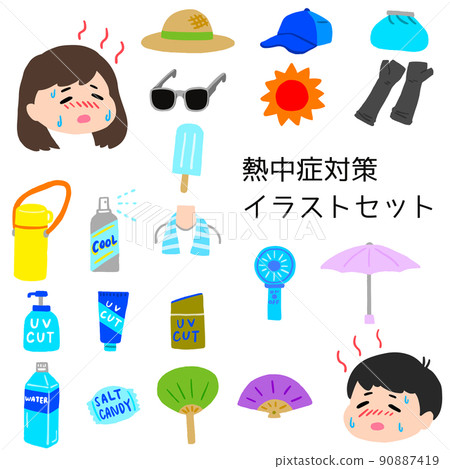 Heat stroke countermeasure illustration set 90887419