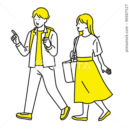 Illustration material of men and women going out: couples sightseeing 90887527