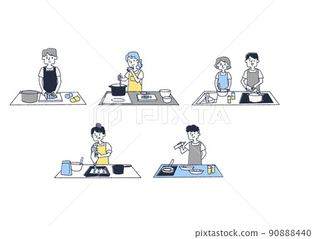 A set of people cooking in a comfortable kitchen 1 90888440