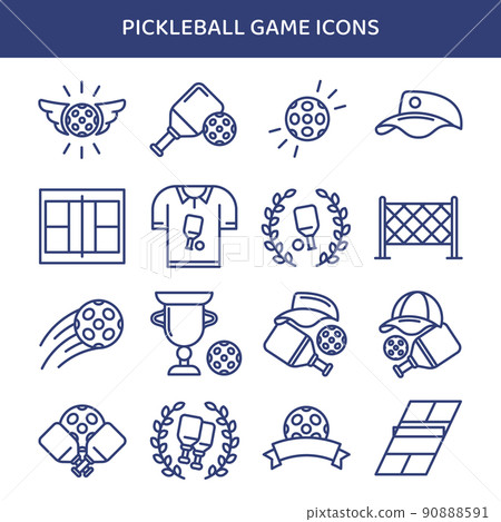 Outdoor sport leisure game vector illustrations. Pickleball game icon set Outdoor sport leisure game vector illustrations. Pickleball game icon set 90888591