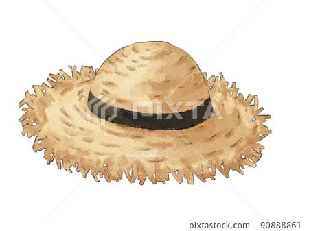 帶黑色絲帶的草帽插圖（水彩風格） 90888861