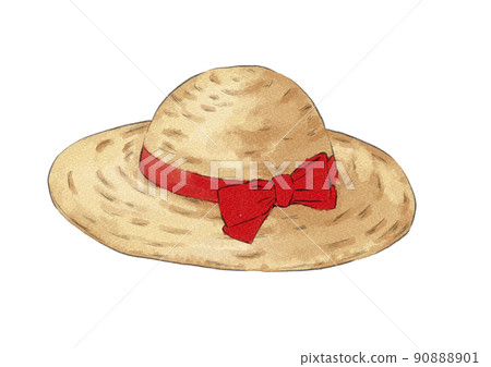Illustration of a straw hat with a tied red ribbon (watercolor style) Illustration of a straw hat with a tied red ribbon (watercolor style) 90888901