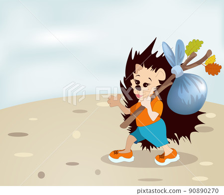 Vector image of a traveling hedgehog from a series of illustrations with a hedgehog 90890270