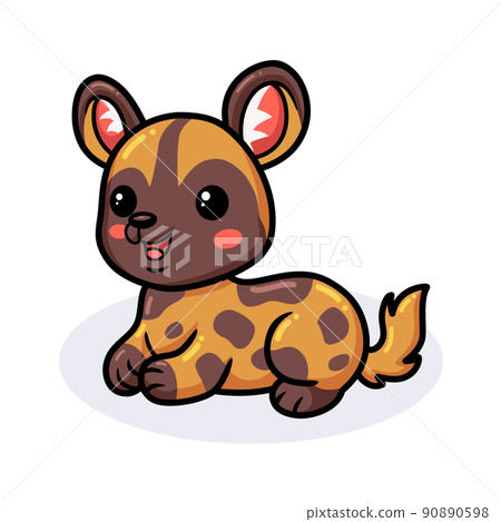 Cute wild dog cartoon lying down	 90890598