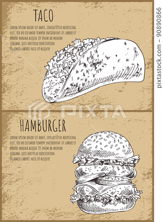 Taco with Hamburger Tasty Snack Vector Poster - Stock Illustration ...