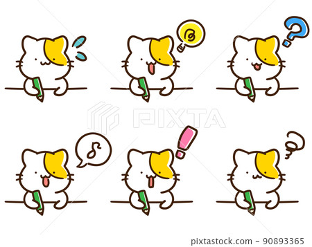 Deformed illustration set of cute cats that show various facial expressions while studying Deformed illustration set of cute cats that show various facial expressions while studying 90893365