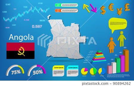 angola map info graphics - charts, symbols, elements and icons collection. Detailed angola map with High quality business infographic elements. 90894262