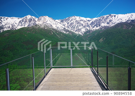 View of the Hakuba mountain range from the mountaintop terrace of Hakuba Iwatake Mountain Resort 90894558