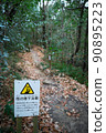 Forest road and warning sign (falling branches) 90895223