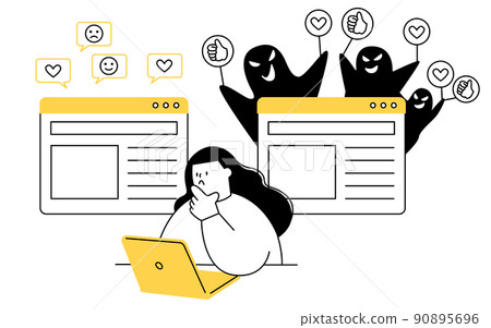 確定互聯網帖子是否正確的女性的矢量圖。 90895696