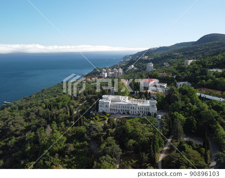 Aerial View of Livadia Palace - located on the shores of the Black Sea in the village of Livadia in the Yalta region of Crimea. Livadia Palace was a summer retreat of the last Russian tsar Nicholas II Aerial View of Livadia Palace - located on the shores of the Black Sea in the village of Livadia in the Yalta region of Crimea. Livadia Palace was a summer retreat of the last Russian tsar Nicholas II 90896103