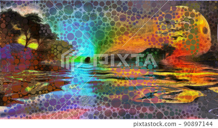 Forest lake sunset 90897144