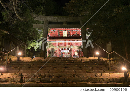The approach and tower gate of the illuminated autumn Hanazono Shrine (Ibaraki Prefecture) The approach and tower gate of the illuminated autumn Hanazono Shrine (Ibaraki Prefecture) 90900196
