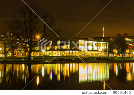 Lake Ecken and night view of Stuttgart, Germany Lake Ecken and night view of Stuttgart, Germany 90901400