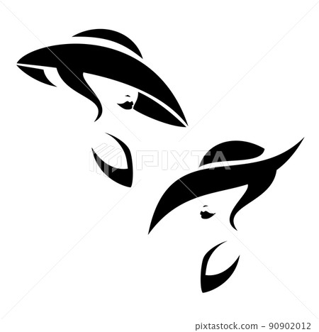 vector portrait of elegant woman wearing wide brim elegant hat vector portrait of elegant woman wearing wide brim elegant hat 90902012